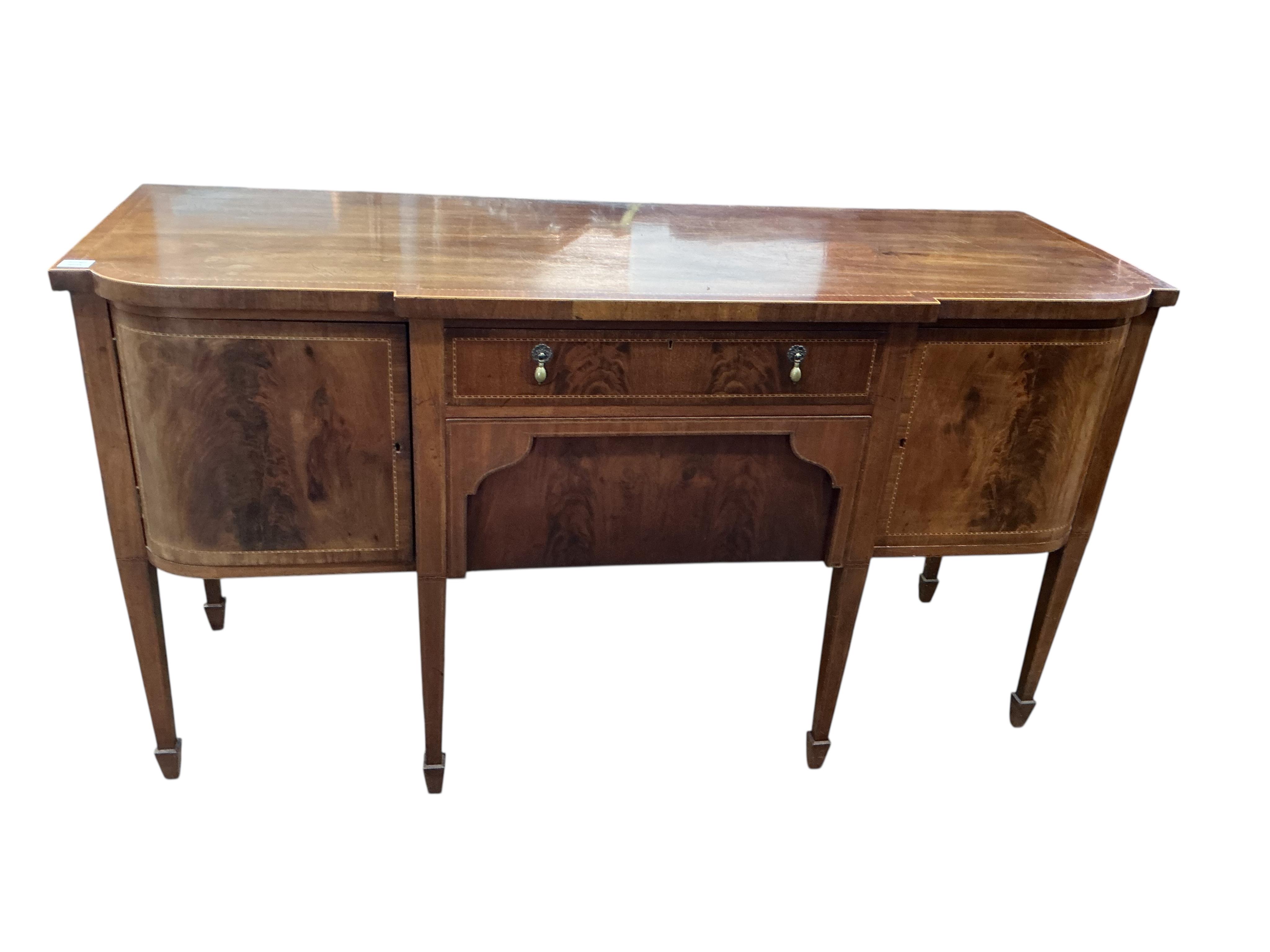 A George III style mahogany breakfront sideboard, width 170cm, depth 58cm, height 91cm